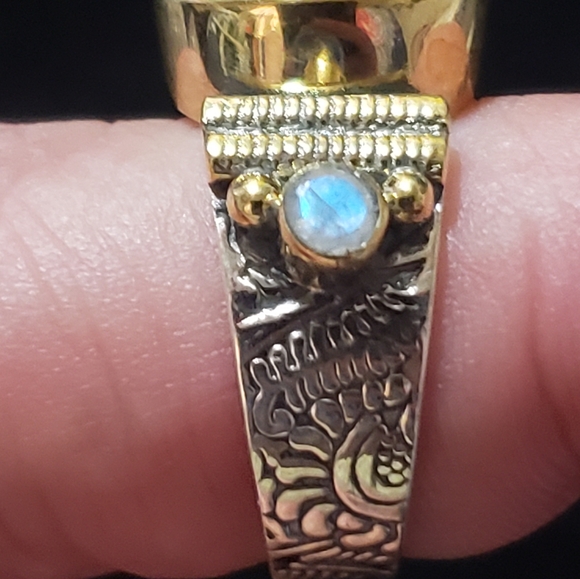 Rainbow Moonstone Ring ~ 925 Sterling Silver w/ Brass Accents - Picture 8 of 16